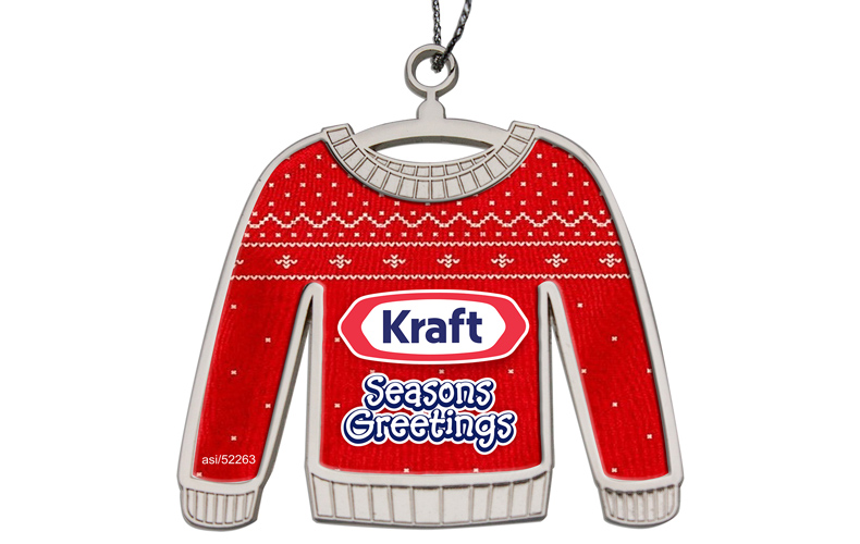 Die Cast Holiday Ornament - Shiny Nickel Finish Ugly Sweater - No Epoxy